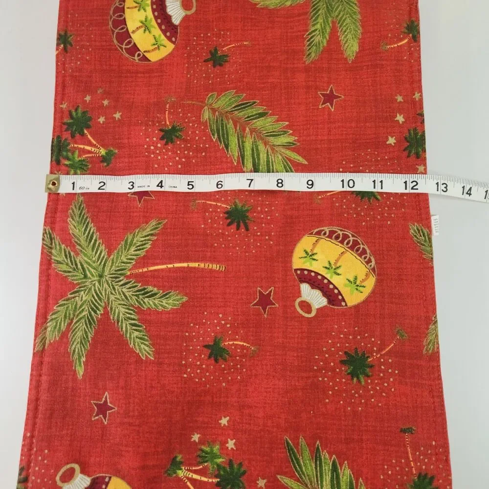 Vtg Christmas Placemats Set of 8 Tree Ornaments Palm Trees Tropical Red Holiday